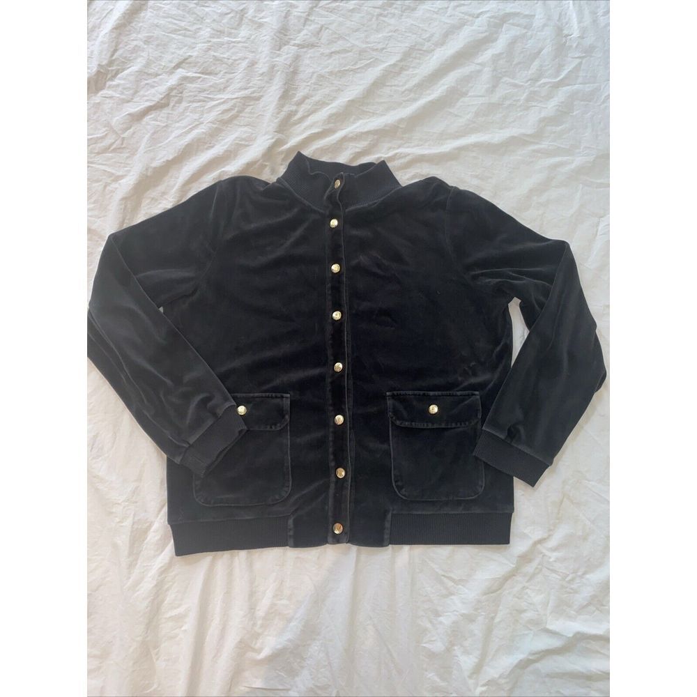 Lauren Ralph Lauren Women's XL Black Velour Button Front Jacket Long‎ Sleeve